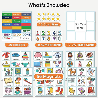 Magnetic Visual Schedule for Kids | Daily Routine & Chore Chart with 100+ Picture Magnets for Toddlers, Autism & ADHD, for Home Use, Morning and Bedtime Routines