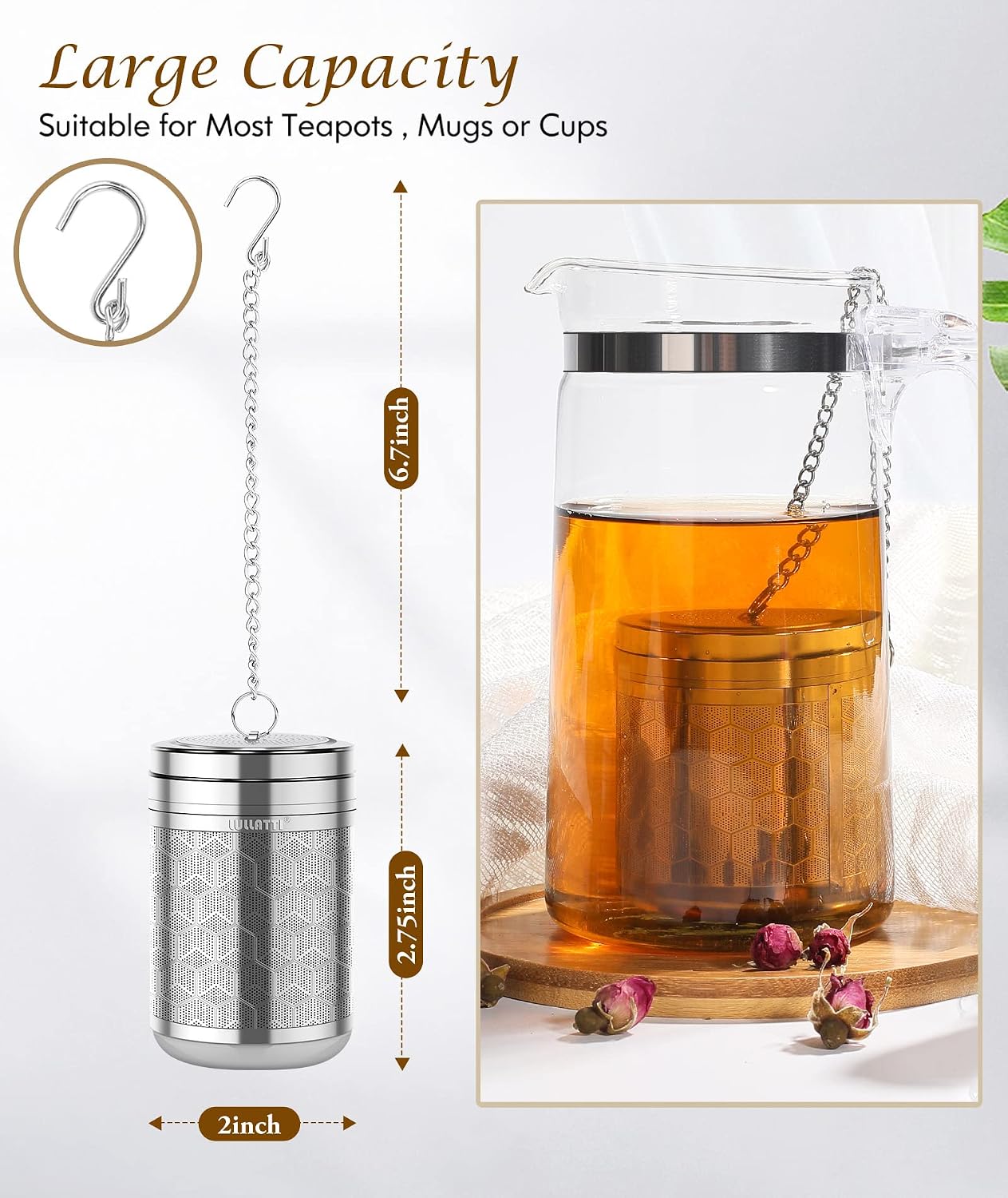 2 Pack 304 Steel Fine Mesh Tea Infusers for Loose Leaf Tea | Versatile for tea, spices & seasonings, fine mesh traps sediment, dishwasher-safe