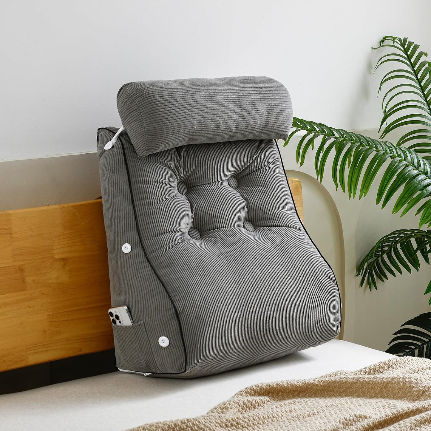 Wedge Pillow – Reading & Bed Rest Pillow for Sitting in Bed, Couch, or Floor, Multi-Purpose Headboard Wedge for Sleeping, After Surgery, Leg & Back Support, Neck Cushion & Washable Cover, Dark Gray