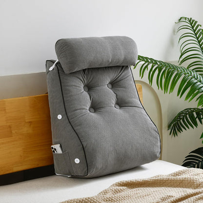 Wedge Pillow – Reading & Bed Rest Pillow for Sitting in Bed, Couch, or Floor, Multi-Purpose Headboard Wedge for Sleeping, After Surgery, Leg & Back Support, Neck Cushion & Washable Cover, Dark Gray