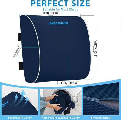 SweetSlubr Lumbar Support Pillow for Office Chair,Back Support(Black,Large)
