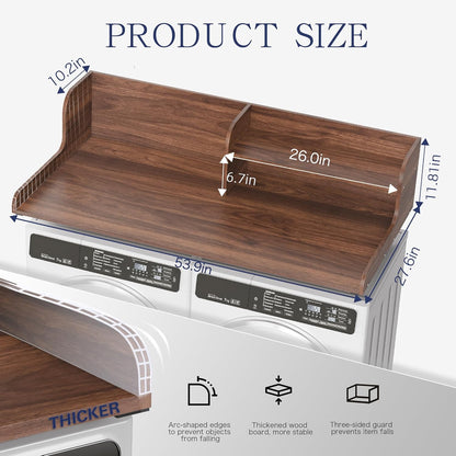 DTK Washer Dryer Wood Countertop with Shelf, Laundry Topper with Non-Slip Mat,27.55" Depth x 54" Width Dryer Covers for The Top with Edge Rails, Black