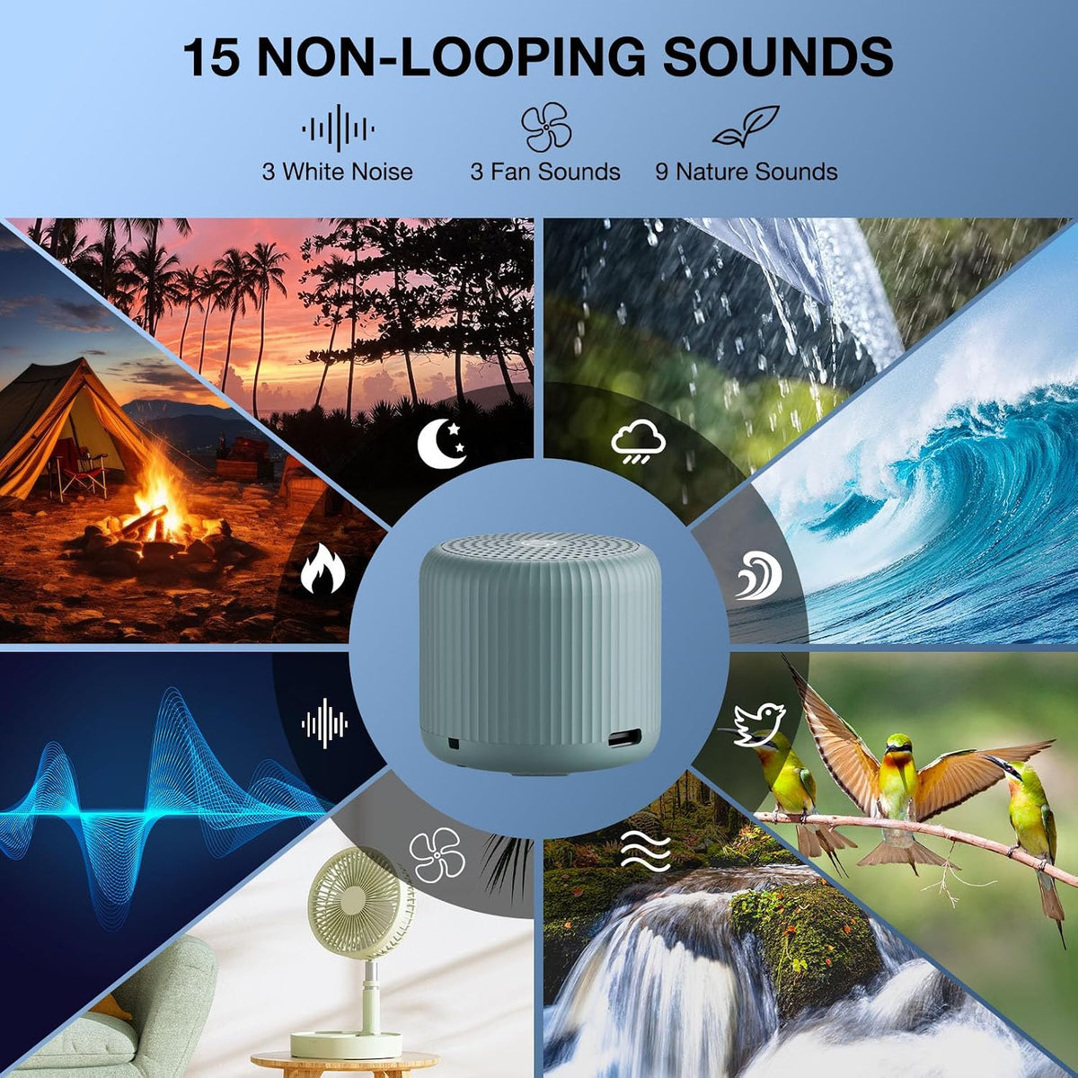 Portable Sound Machine for Baby Adults,LEICEX Travel Sound Machine,15 Non-Looping Sound Timer and Memory Play, Mini White Noise Machine for Sleeping Office Privacy Travel Gift