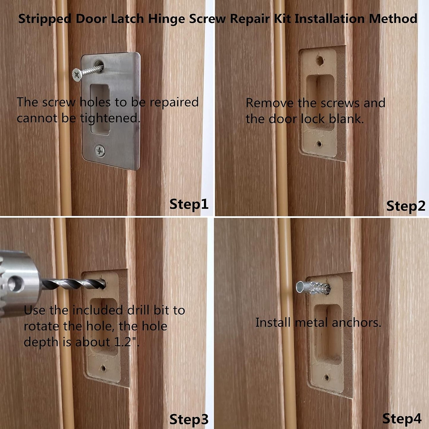 Screw Door Security Hardware Reinforcement Jamb Repair Kit - Terrific Solution for Stripped Door Hinge, Damaged Screw Repair (Black)