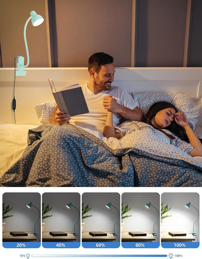Clip on Reading Light for Bed 3 Color Modes Teal