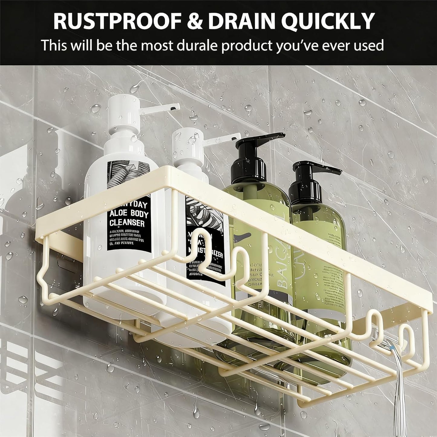 Moforoco Shower Caddy Shelf Organizer Rack, Self Adhesive Black Bathroom Shelves Basket, Home Farmhouse Wall Inside Organization and Storage Decor Rv Accessories, First Camper Apartment Essentials