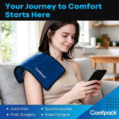 Comfpack Ice Packs for Injuries Reusable with Elastic Strap, 60-Minute Long Lasting Cold Therapy with Ice Grid Gel Design, Flexible Reusable Ice Pack Wrap for Knee, Hip, Shoulder, Neck, 13.4 × 8.6"