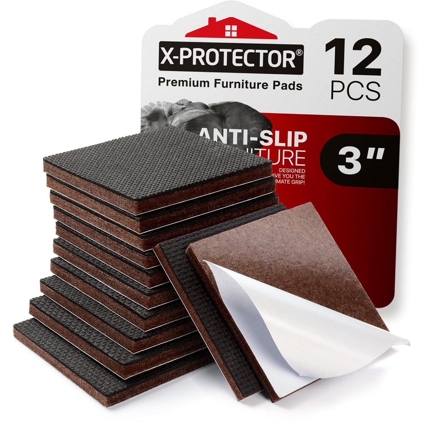 X-PROTECTOR Non Slip Furniture Pads – 12 Premium Furniture Grippers 3"! | Best Self Adhesive Rubber Feet Furniture Feet – Ideal Non Skid Furniture Pad Floor Protectors – Keep Furniture in Place!