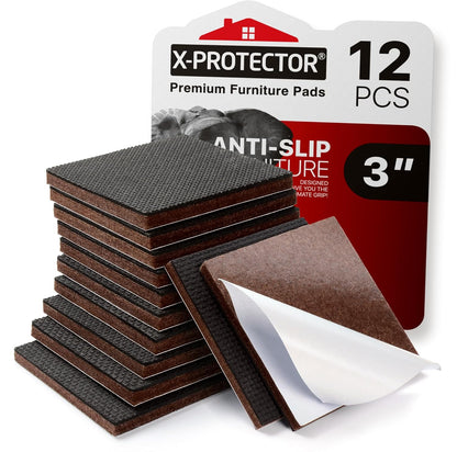 X-PROTECTOR Non Slip Furniture Pads – 12 Premium Furniture Grippers 3"! | Best Self Adhesive Rubber Feet Furniture Feet – Ideal Non Skid Furniture Pad Floor Protectors – Keep Furniture in Place!
