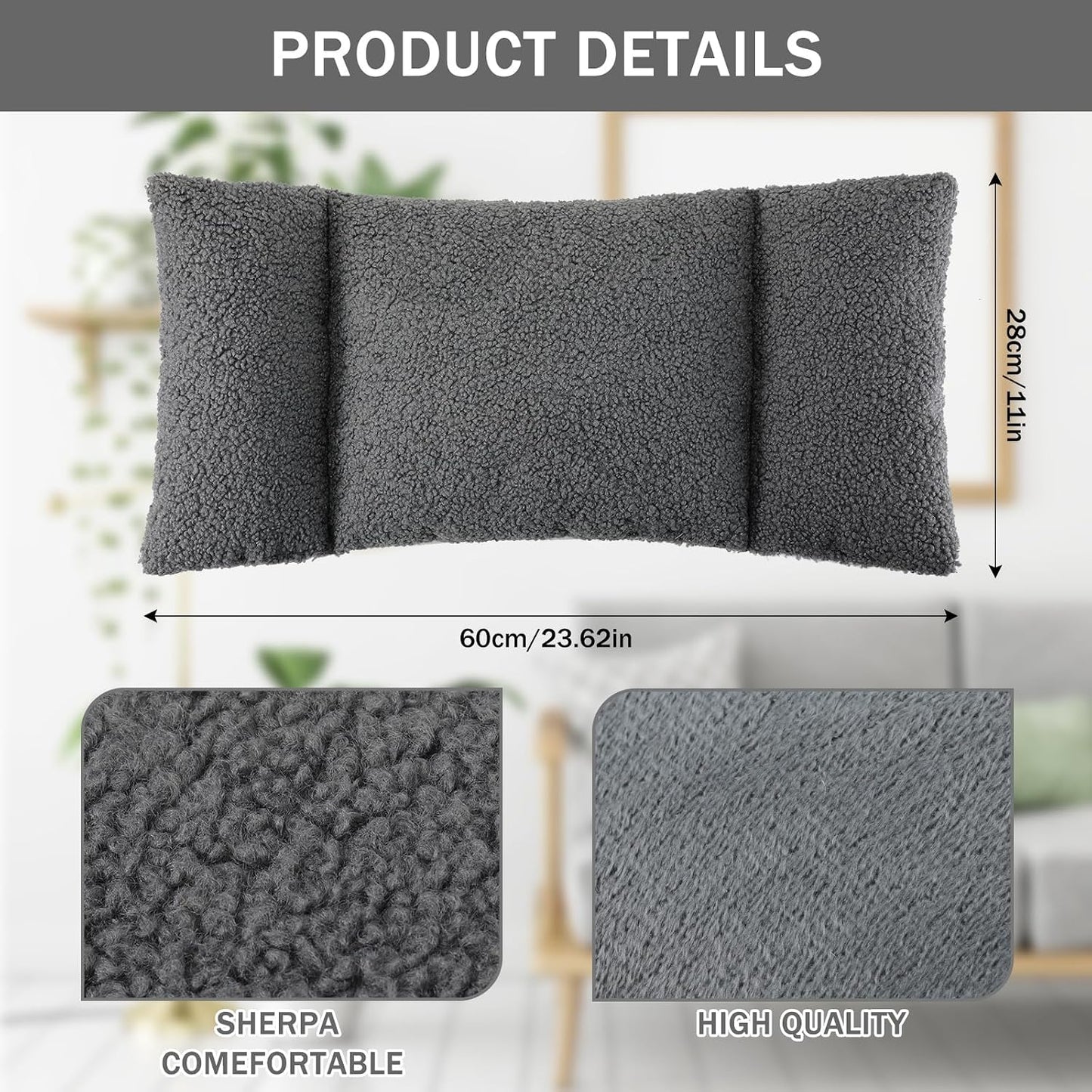 Queekay Fleece Lumbar Support Pillow 3 Section Back Pillow Office Chair for Back Support Comfortable Lumbar Cushion for Car Seat Pain Relief Sofa Rest(Black)