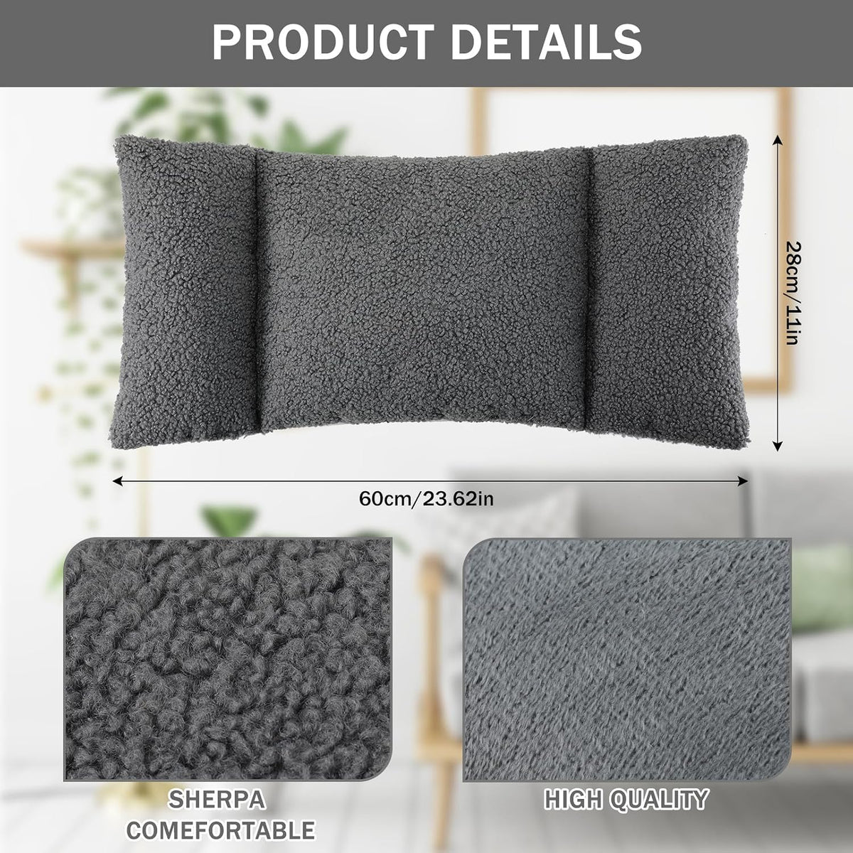 Queekay Fleece Lumbar Support Pillow 3 Section for Office Chair, Black