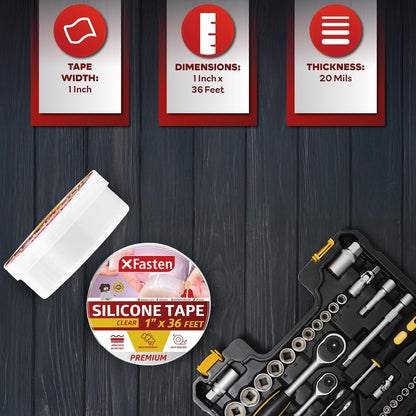 XFasten Self Fusing Silicone Tape Waterproof – 1" x 36 Feet Black, Self Amalgamating Tape, Silicone Rubber for Plumbing, Sealing Pipes, Hose Repair, Outdoor Coax and Electrical Cables – Weatherproof
