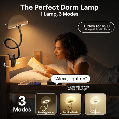 Shroommate Dorm Room Essential Clip On Bed Light for Dorm Room - White