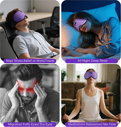 Sleep Mask Headphones Bluetooth 5.4 with 3D Removable Hot & Cold Compress, TOPOINT Weighted Eye Mask Blackout Soft Cooling Breathable for Women Men Sleep Relax Eyes Migraine Office Travel, Purple