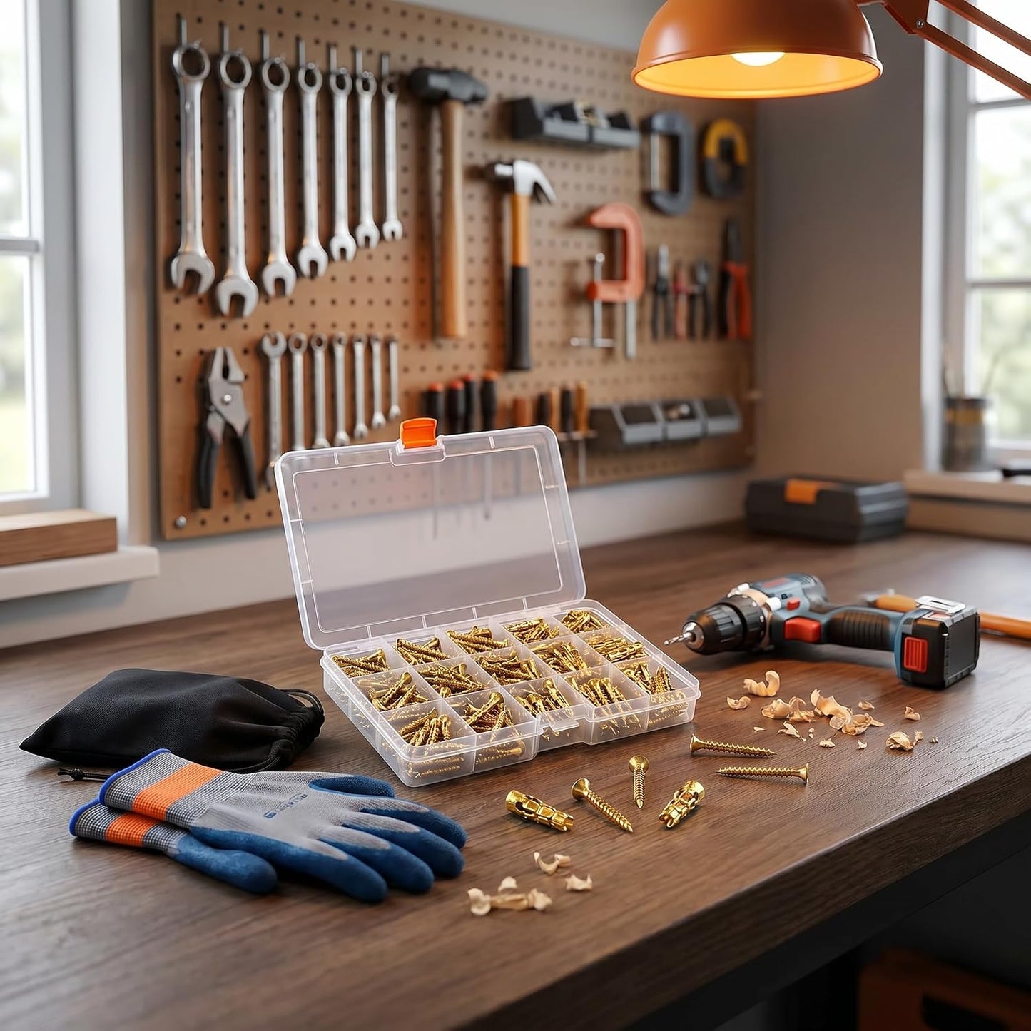 Door Hinge Repair Kit, 6x14mm Expansion Screws with High-Grip Anchors for Wood, Cabinet Hinge Repair Plates Included (50 Sets+Gloves * 1)