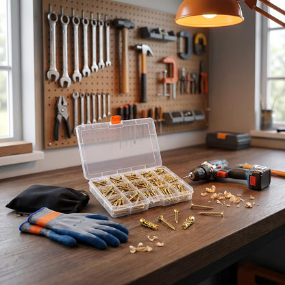 Door Hinge Repair Kit, 6x14mm Expansion Screws with High-Grip Anchors for Wood, Cabinet Hinge Repair Plates Included (50 Sets+Gloves * 1)