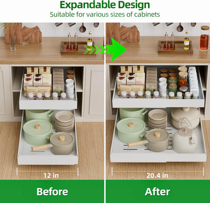 PAKETA 4 Pack Expandable Pull Out Cabinet Organizer,21" Deep | Pull Out Drawers for Cabinets with width from 12" to 20",Sliding Drawers for Cabinets with Upgrade 3 Slide Rails,hold 65 lbs