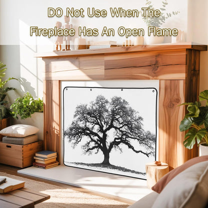 Magnetic Fireplace Cover Oak Tree Forest Fireplace Screen Decorative Black Deep Roots Branches Insulation Fireplace Blocker Blanket Save Energy Fireplace Draft Stopper Covers for Living Room 36x30
