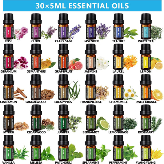 SACATR 550ml Oil Diffuser with 30x5ml Aromatherapy Grade Essential Oils