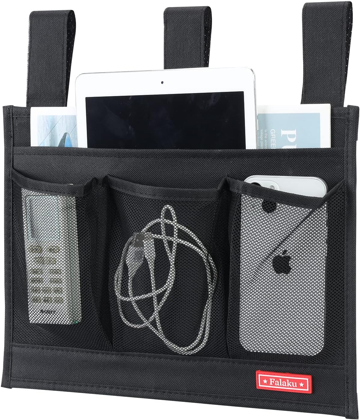Hanging Bedside Caddy,Bedside Organizer Caddy for Bed Rails(4 Pockets-Grey)