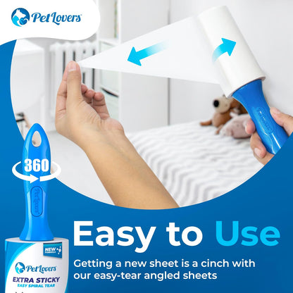 PetLovers Extra Sticky Lint Roller Mega Value Set 450 Sheets for Pet Hair Removal and Clothes, Dog and Cat Lint Remover 5 Pack