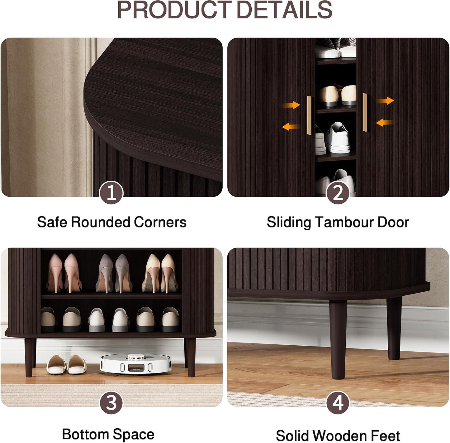 DHH Shoe Storage Cabinet with Sliding Door, 6-Tier Shoe Cabinet with Adjustable Shelves, Modern Freestanding Shoe Storage Organizer for Entryway, Hallway, Living Room (Walnut, 47 ")