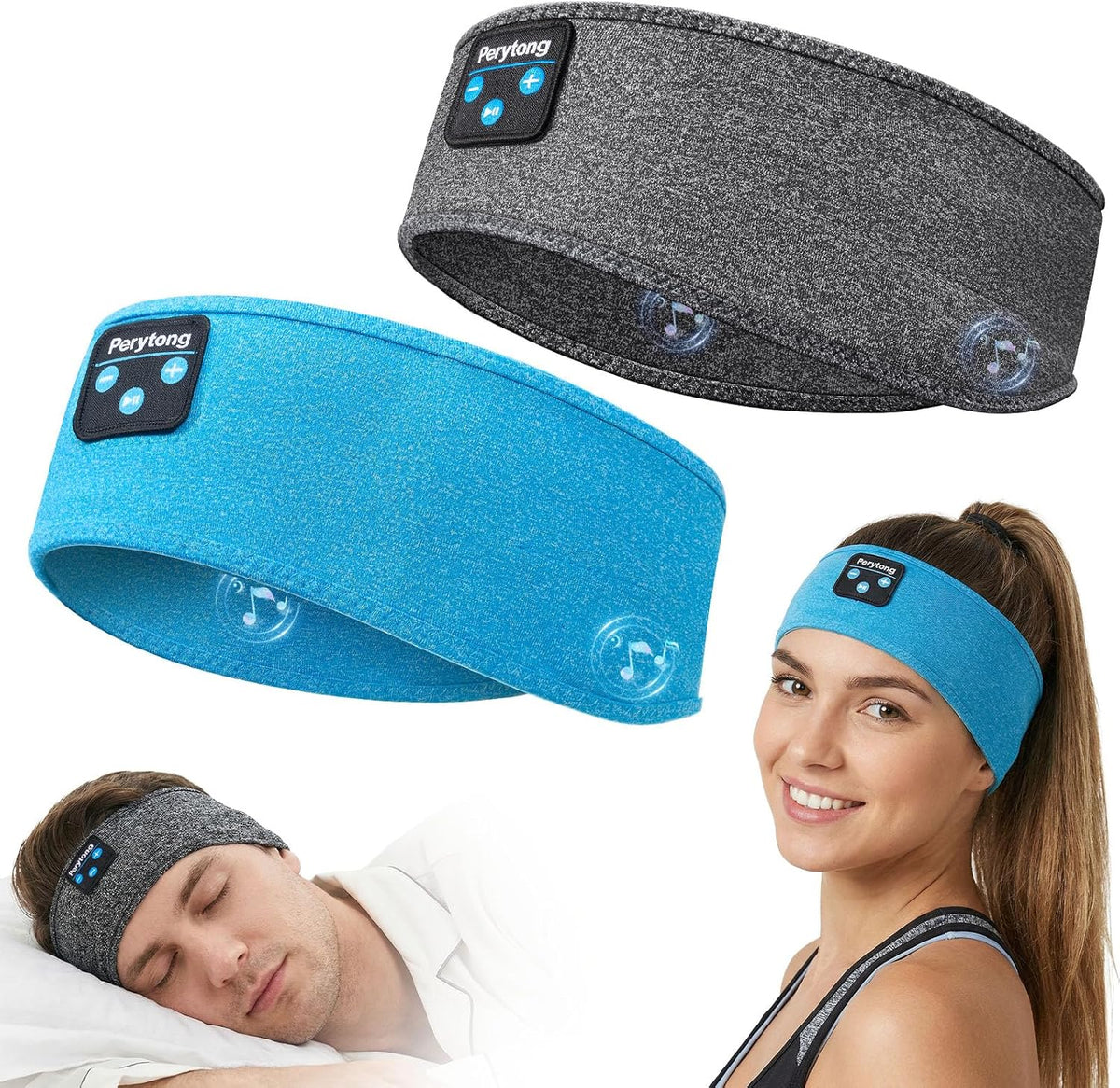 Perytong 2 Pack Sleep Headphones, Sleeping Headphones | Bluetooth Headband with Ultra-Thin HD Stereo Speaker, Wireless Headphone for Sports, Insomnia, Yoga, Air Travel, Meditation