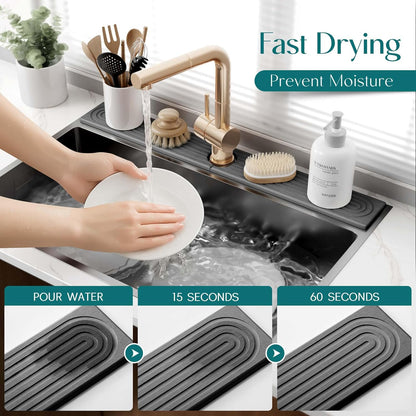 Stone Faucet Mat for Kitchen Sink – Diatomite Drying Stone Mat & Sink Protector, Prevents Moisture – Sink Splash Guard Water-Absorbing Stone Tray for Bathroom Counter (Light Grey, 20" x 3.9")