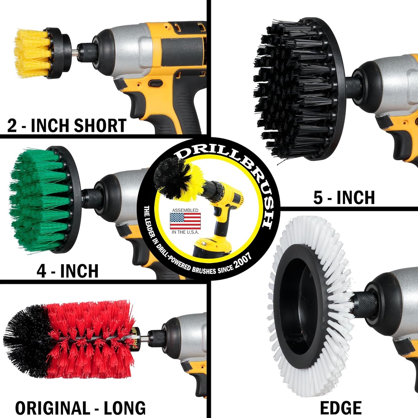 Grout Cleaner Kit - Bathroom Drill Brush Attachment Set - Shower Cleaner | Household Cleaning Supplies - Tub Scrubber - Toilet Brush - Spotless Tiles - Power Scrubbing Nylon Bristles