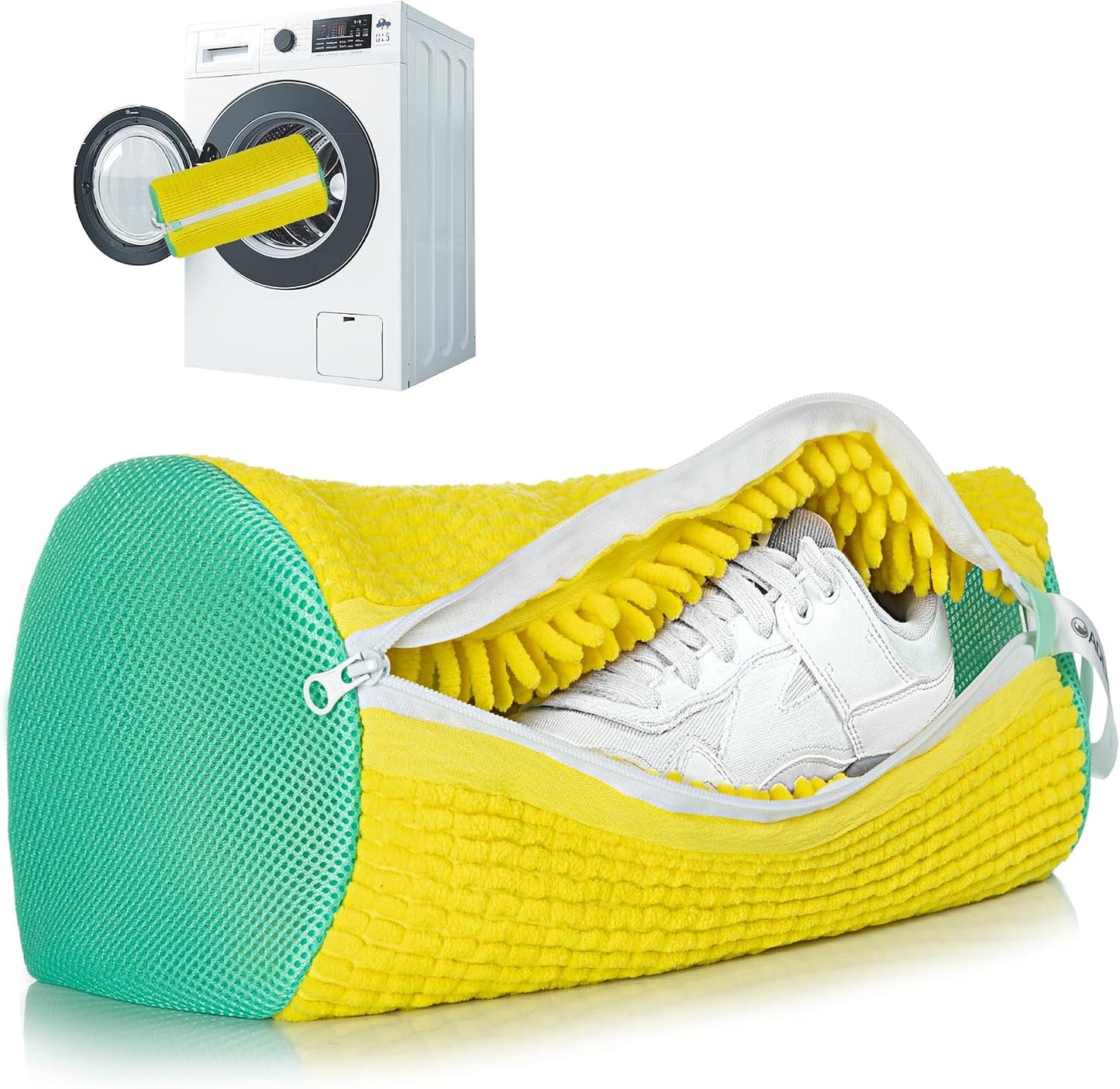 1 Pcs Shoe Washing Machine Bag, White | Extra Long and Thick Microfibre Fluff, Reusable for Washer & Dryer, All-Around Cleaning for All Shoe Types
