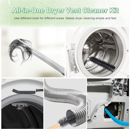 2 PCS Dryer Vent Cleaner Kit Compatible with Most Vacuum Cleaner | Dryer Lint Brush and Vacuum Hose Attachment with Universal Elastic Connector, Quickly Lint Remover