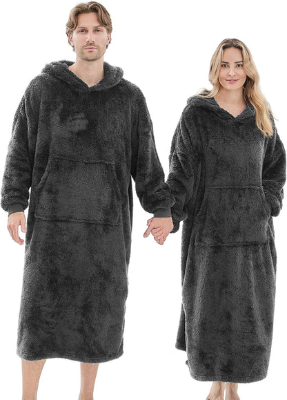 PJGGZ Wearable Blanket Hoodie for Women Men, Fleece Warm Comfy Hooded Sweatshirt with Pockets & Sleeves Cozy Gift for Adult