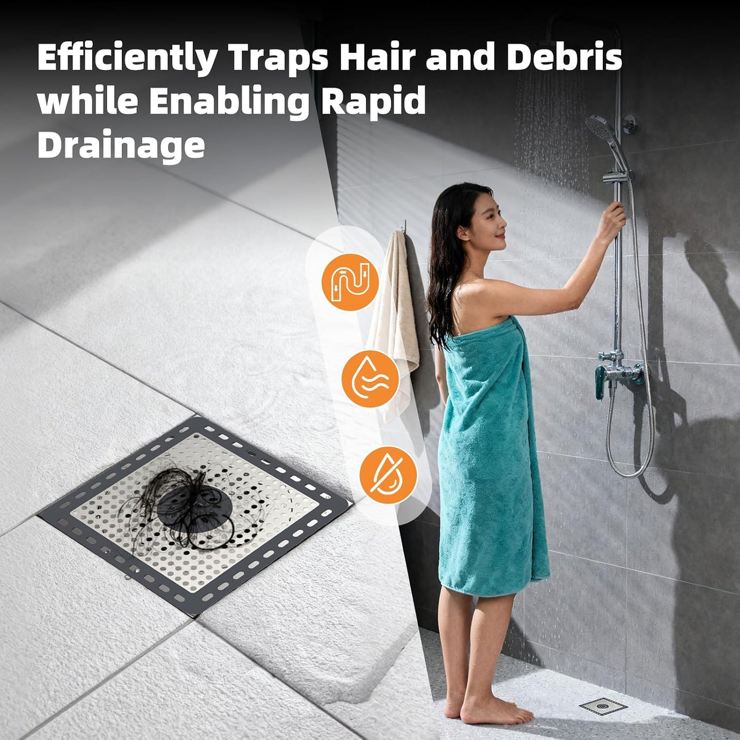 Hibbent Upgraded Shower Drain Hair Catcher for Bathroom Floor 4" Drain, Anti-Clogging Shower Drain Cover, Stainless Steel & Silicone Drain Strainer with Handle, Shower Drain Protector, Grey