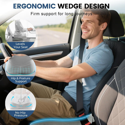 Seat Cushion for Office Chair, Wedge Car Seat Cushion, Memory Foam Truck Seat Cushion for Sciatica Tailbone Pain Relief, Long Driving, Coccyx