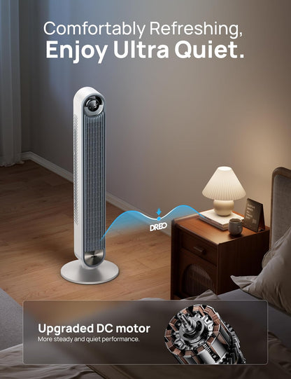 DREO Tower Fan for Bedroom, Upgraded DC 28ft/s Velocity, 9 Speeds
