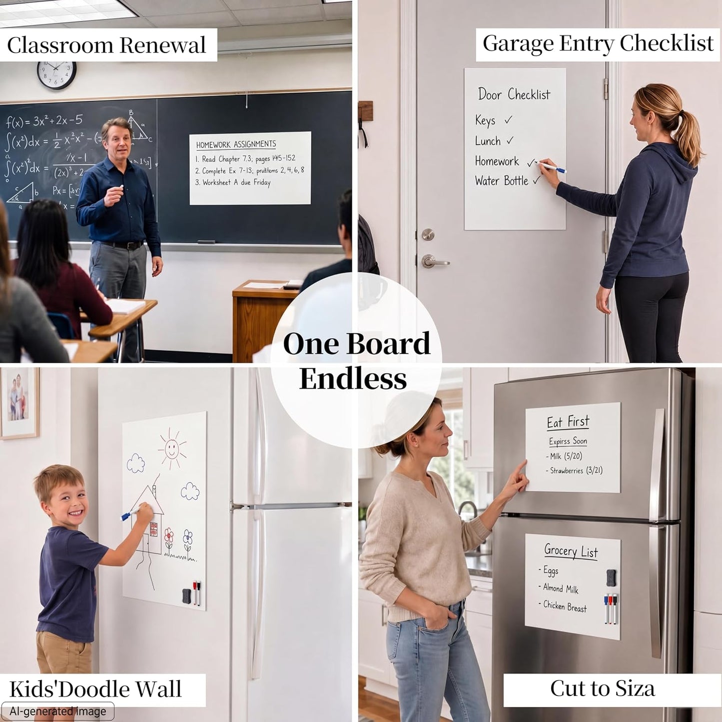 Magnetic White Board for Refrigerator Plan Weekly Menus at a Glance | Dry Erase Sheet for Meal Schedules - 12" x 8" Kitchen Command Center for Busy Moms with Magnet Backing Packed Flat