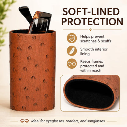 Calabria Desktop Eye Glasses Holder Soft Lining Weighted Base Eyeglasses Stand Case Desks Nightstands PU Leather Mens Womens