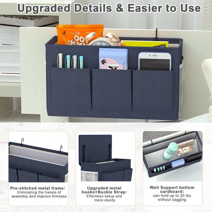 Bedside Caddy Bedside Storage Hanging Organizer for Bunk Dorm Bed Rail | Bed Caddy with Hooks, Top Bunks and Dorm Essentials for Water, Tissues, Tablets, Books, Phones, Remotes and Other Necessories