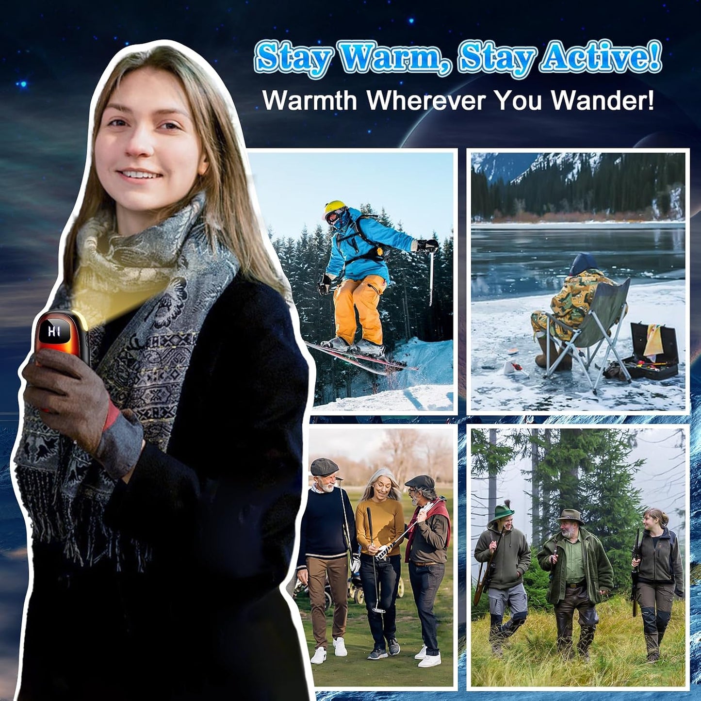 Hand Warmers Rechargeable, Electric Dual-Sided Heating with LED Display & Flashlight, Max 127℉, 13Hrs Long Lasting Pocket Heater for Raynauds, Golf, Hunting, Camping, Birthday Gifts for Men Women