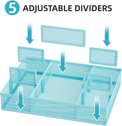 Marbrasse 2 Pack Desk Drawer Organizer, Mesh Drawer Organizer Tray with 8 Adjustable Compartments, Desk Organizers and Accessories, 5 Dividers Drawer for Office Supplies, Makeup & Vanity (Black)