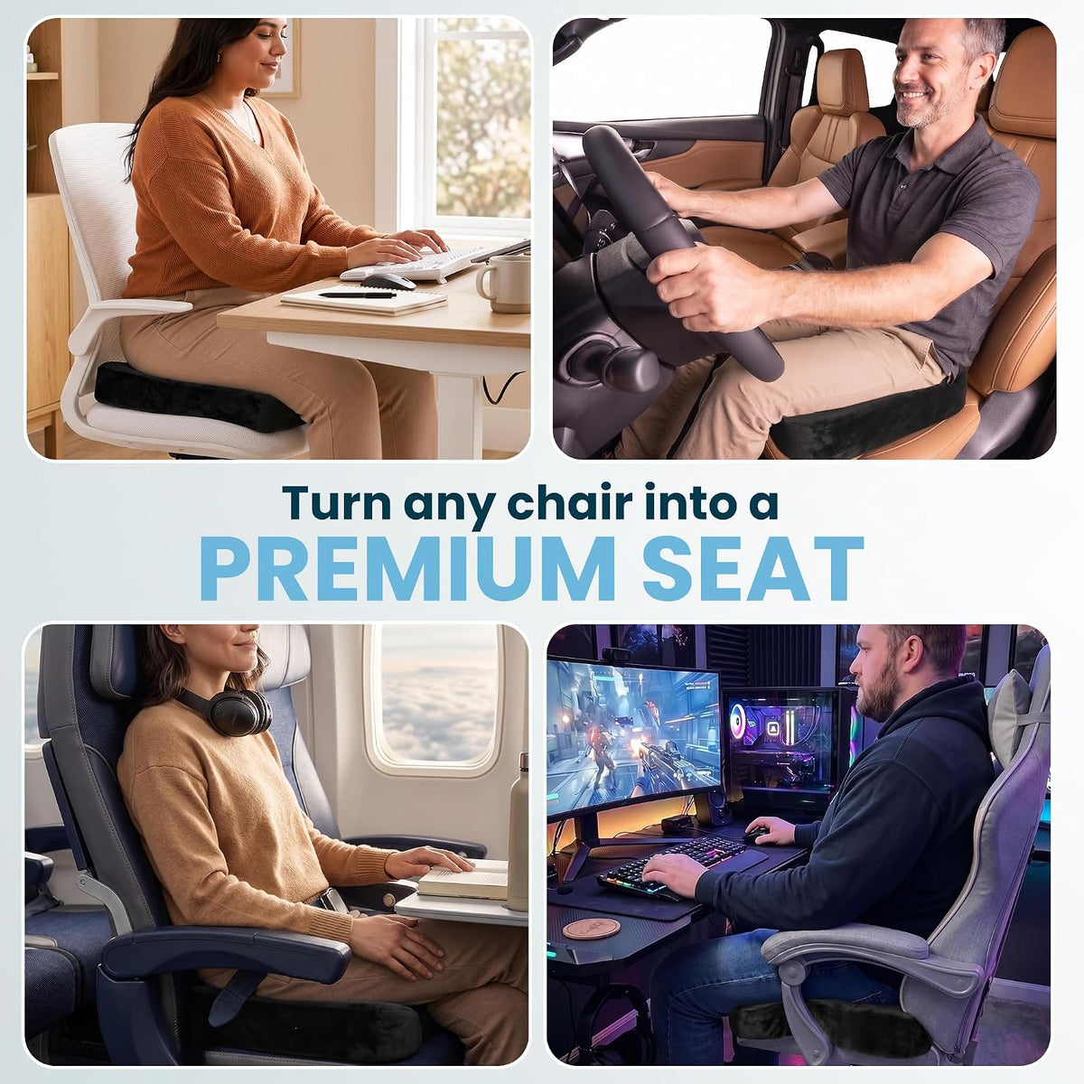 ComfiLife Doctor Recommended Seat Cushion - Premium Gel & Memory Foam Office Chair, Car Seat, Lifting Cushion - Chair Cushions for Back & Sciatica Relief - Seat Cushions for Office & Desk (Black)