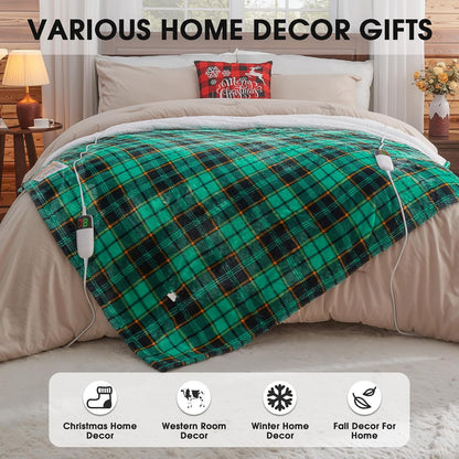 Heated Blanket Electric Throw 50X60 Heating Blanket with 10 Heating Levels 8 Hours Auto Off, Blue Plaid Sherpa Blankets Winter Warmer, Home Decor for Couch Bed Office,Gifts for Mom, Women,Washable