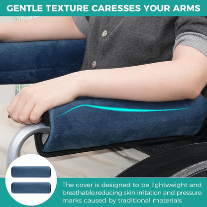 lefeke 2 Pack Wheelchair armrest Pads - Soft Velvet Foam armrest Covers for wheelchairs, Office Chairs and armchairs, etc., Effectively relieves arm Pressure and Prevents Soreness (Blue)