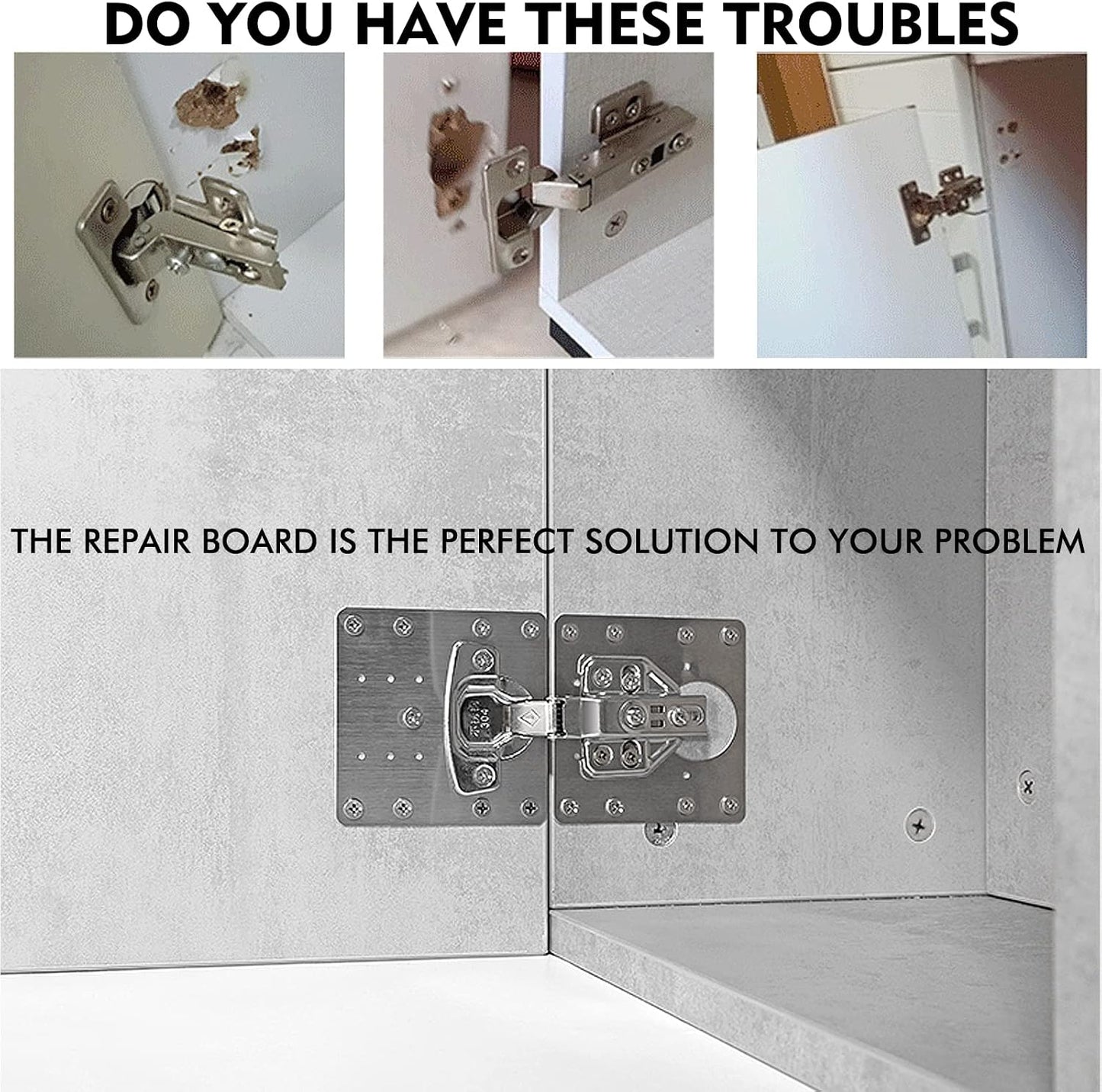 8 Pcs Stainless Steel Cabinet Hinge Repair Plate Kit with Screws and Mounting Tools for Wooden Kitchen Cabinets and Doors