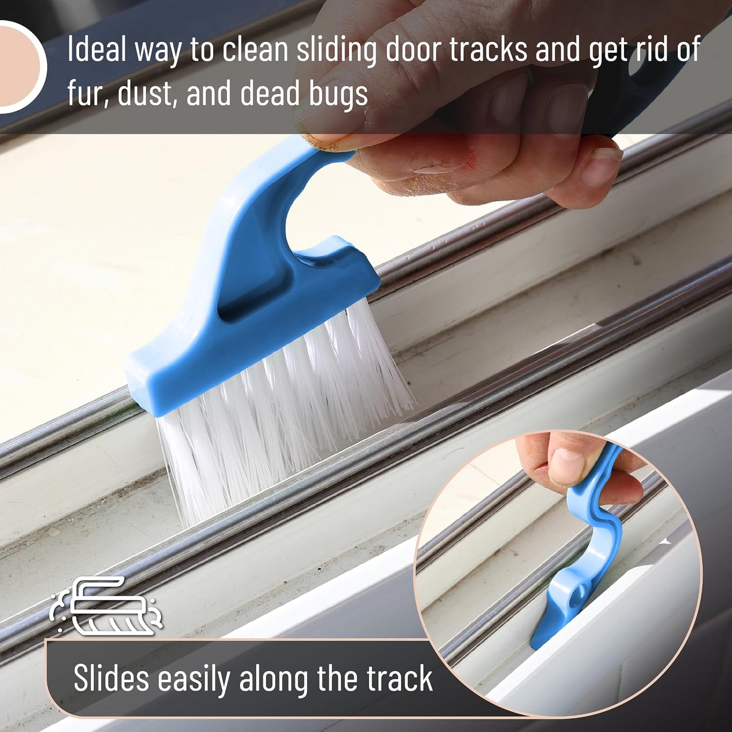 Slick- Window Track Cleaning Brush, 2 Pack, Yellow/Purple Ergonomic Handle, Built-in Scraper, Multipurpose, Window Track Cleaning Tools