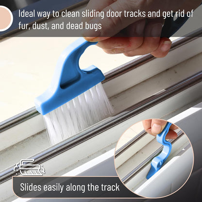 Slick- Window Track Cleaning Brush, 2 Pack, Yellow/Purple Ergonomic Handle, Built-in Scraper, Multipurpose, Window Track Cleaning Tools