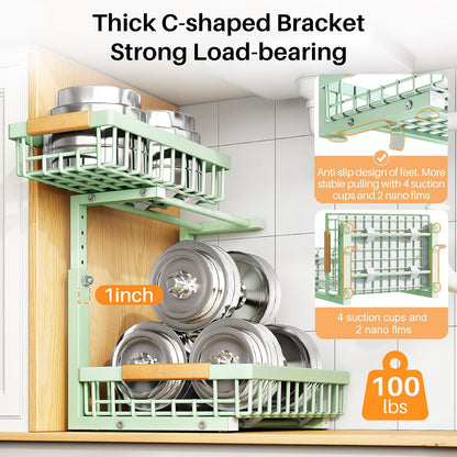 PXRACK Under Sink Organizer, Adjustable Height, 2 Tier Pull Out Under Cabinet Organizer, Slide Out Thickened Metal Under Sink Storage for Kitchen Bathroom Laundry Pantry Cabinet, White, Large-2-Pack