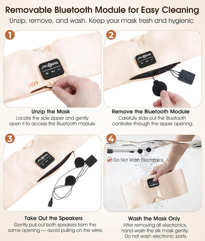 MUSICOZY 3D Mulberry Silk Sleep Mask Bluetooth 5.4 Headphones Full Coverage | Luxury Silk Eye Mask with Blackout Design Ultra Thin Speakers, Side Sleeper Comfort for Travel Relaxation Gifts for Men Women