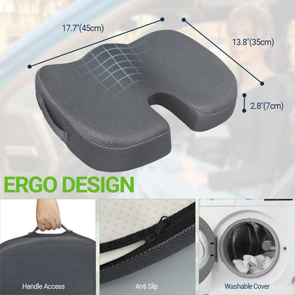 Season Guard Gel Memory Foam Seat Cushion for Tailbone Pain Relief, Black