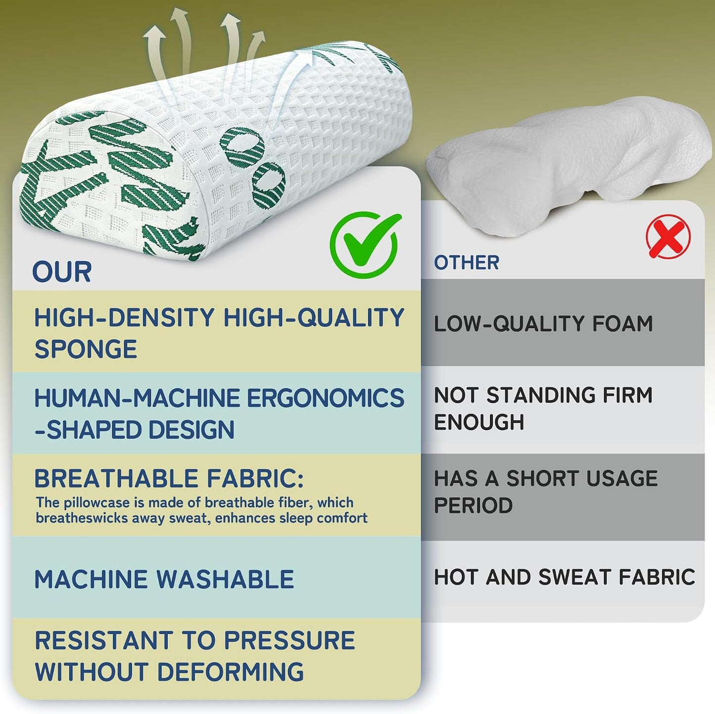 Asatdd Semi Roll Under Knee Pillow for Lower Back Support, Leg, Knee,Back Sleeping, 7.8”x 20.4”x 4.8”